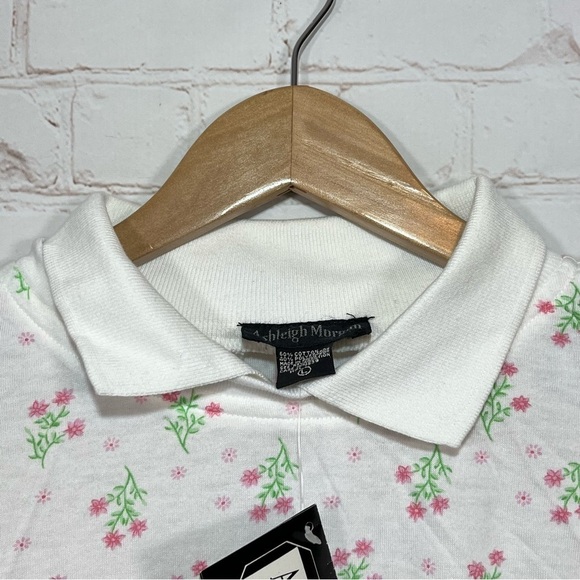 Vintage Ashleigh Morgan Shirt Womens Large White Floral Collared Shoulder Pads - Picture 3 of 12